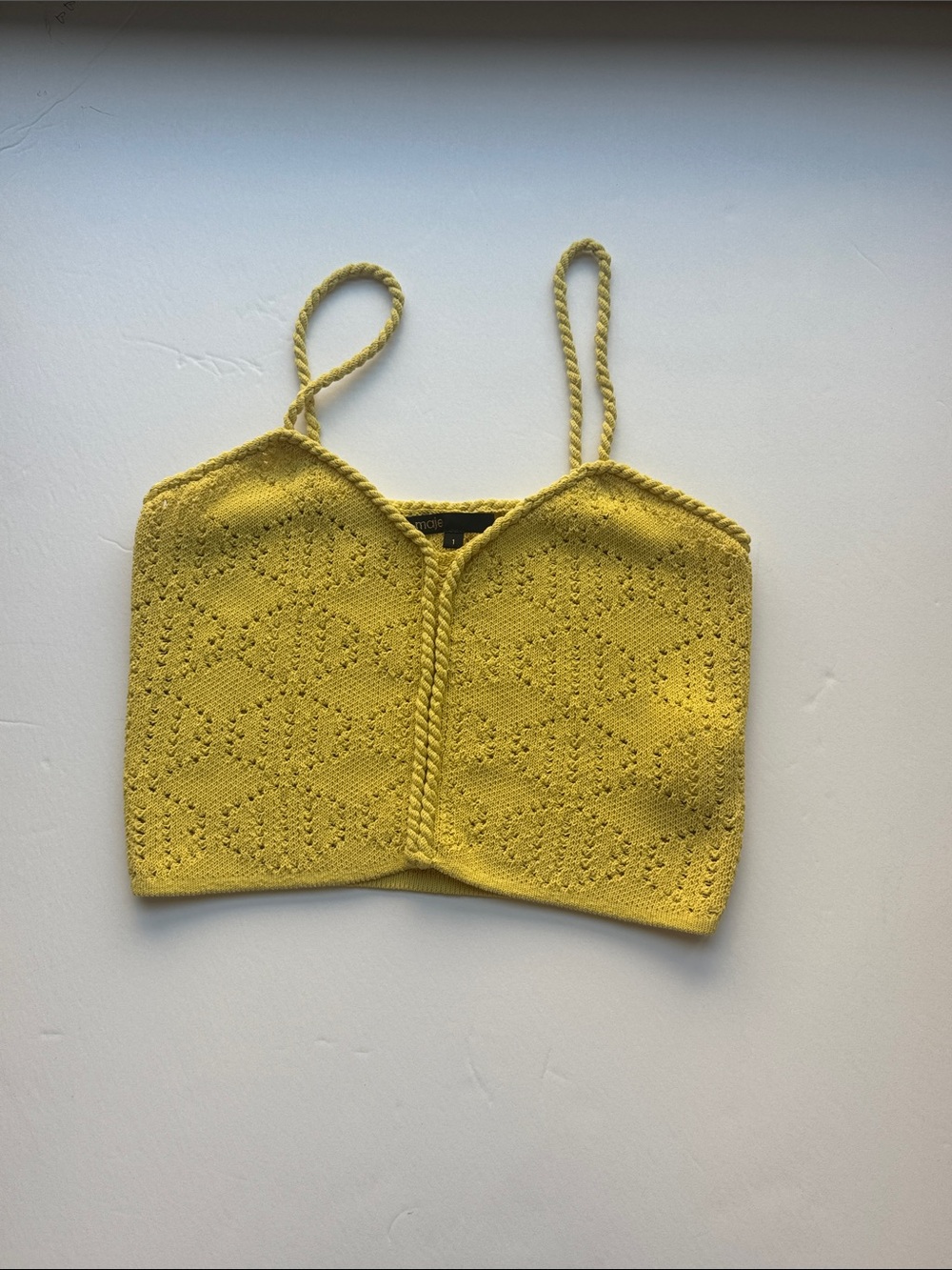 Maje Yellow Crochet Knit Cropped Camisole